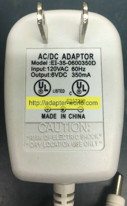*100% Brand NEW* INPUT 120VAC OUTPUT 6VDC 350mA MODEL EI-35-0600350D AC/DC ADAPTOR Free shipping! - Click Image to Close
